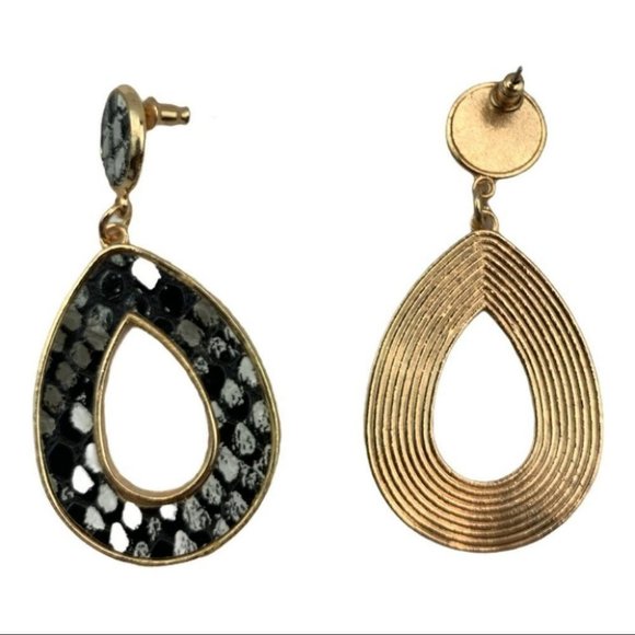 Gold-Tone PU Leather Drop Earrings - Picture 4 of 6